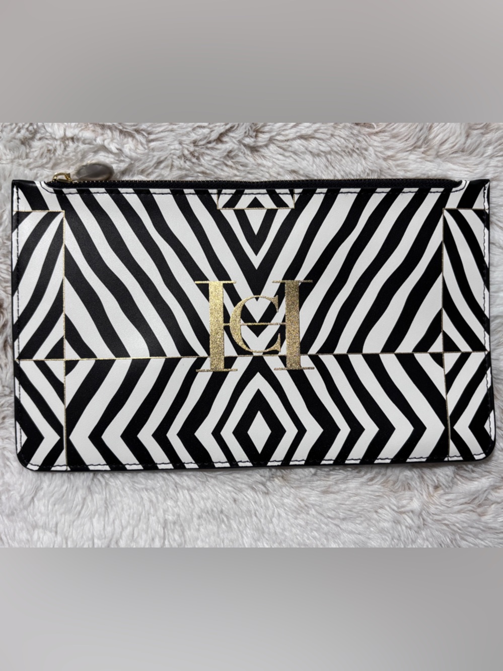 Carolina Herrera Monogram Zebra Print Cosmetics Bag NWT